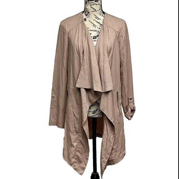 Dalia Open Front Waterfall Blazer, Dusty Pink Roll Tab Sleeve Jacket S Modest - Picture 2 of 10